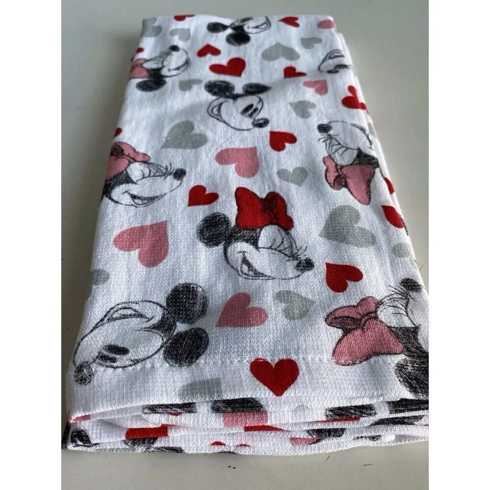 2 Pk Disney Mickey Minnie Mouse Hearts Valentines Kitchen Towels 16 X 26”‎ NEW